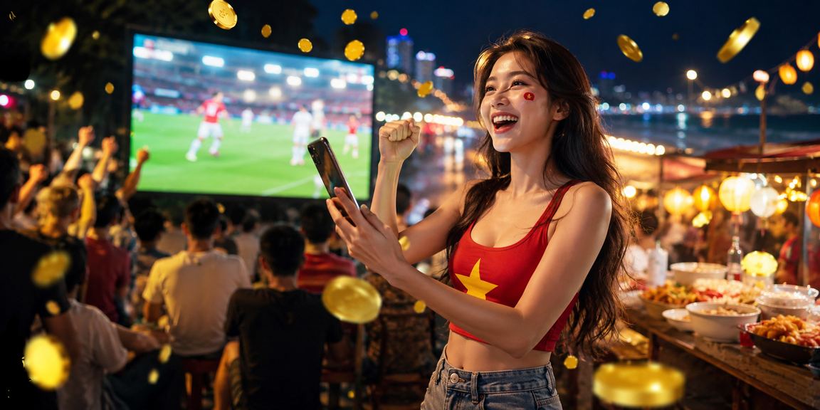 Người hâm mộ bóng đá tại chợ đêm Quy Nhơn theo dõi trận đấu và kiểm tra ưu đãi cá cược thể thao